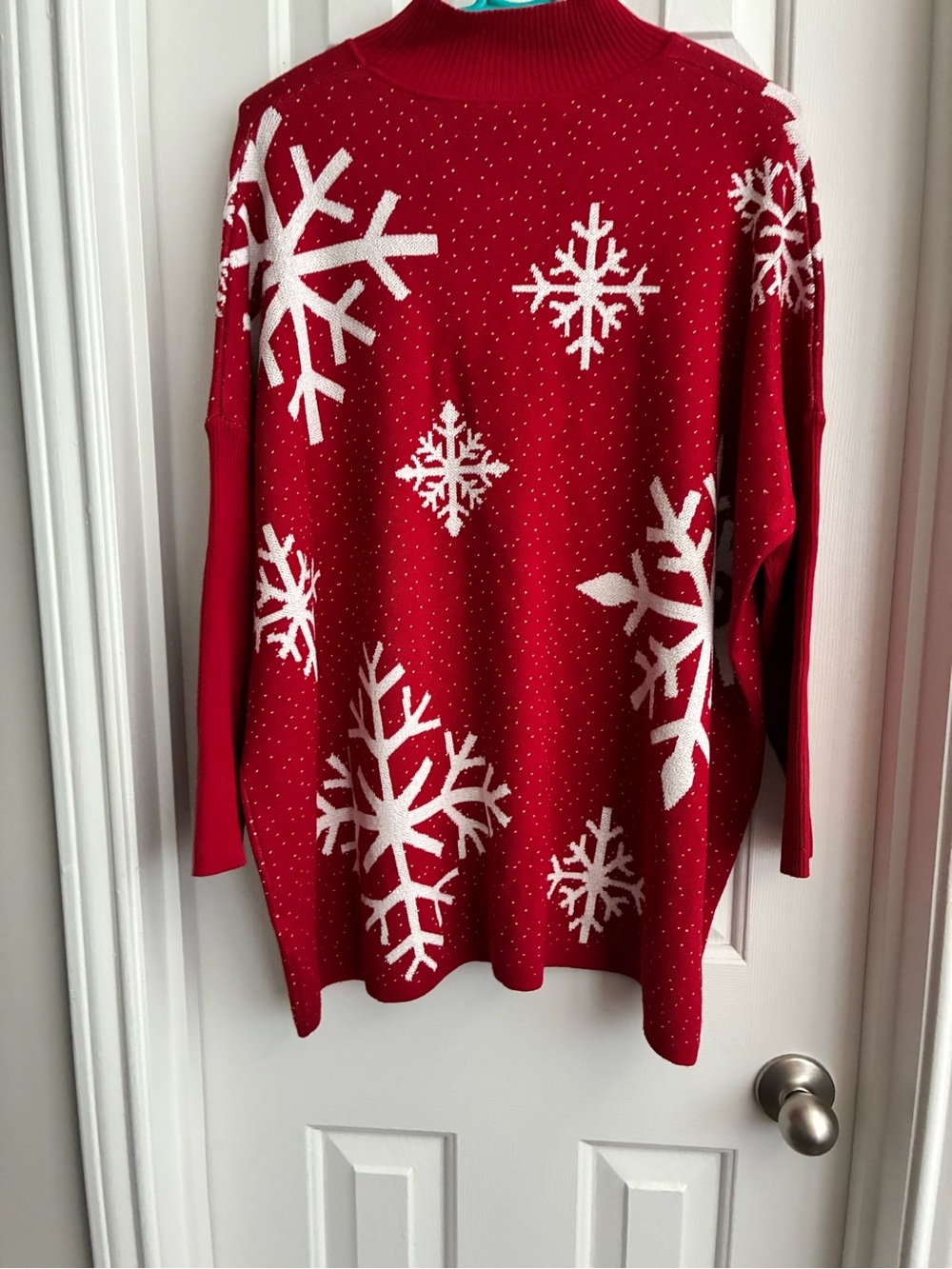 Holiday Red Snowflake Turtleneck Sweater- small/ md